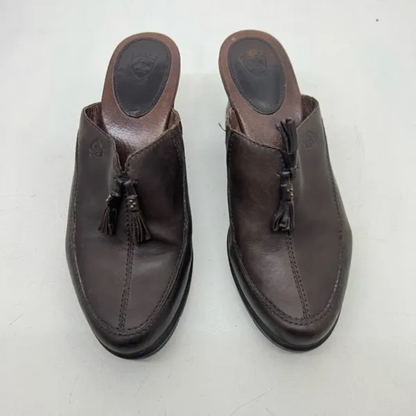 Ariat Women's Brown Leather Clogs Slip On Mules Tassels style #20926 size 7 - Image 3