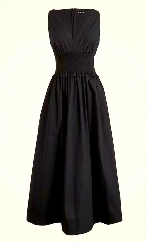 J. Crew Black Dress with smocked waist. 💯 cotton. Size Medium. NWT. 50”. - Image 2