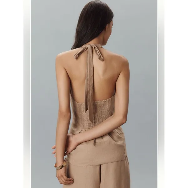 Anthropologie Maeve High-Neck Linen Asymmetric Long Tank - Image 2