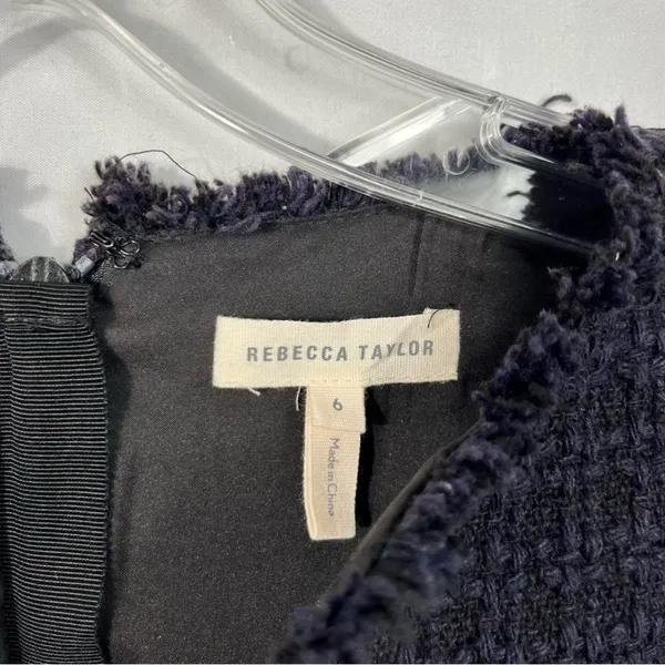 Rebecca Taylor Deep Purple Tiered Tweed Knit Fit & Flare Cap Sleeve Dress Fringe - Image 4
