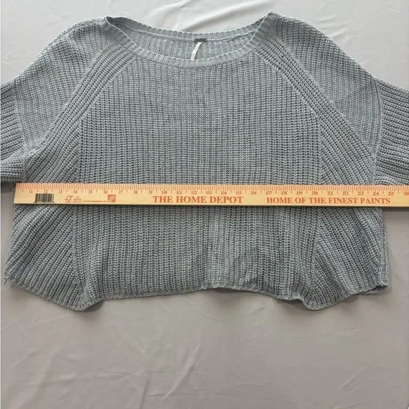 Free People Grey Ribbed Knit Cropped Short Sleeve Boxy Sweater Cotton Blend XS‎ - Image 7