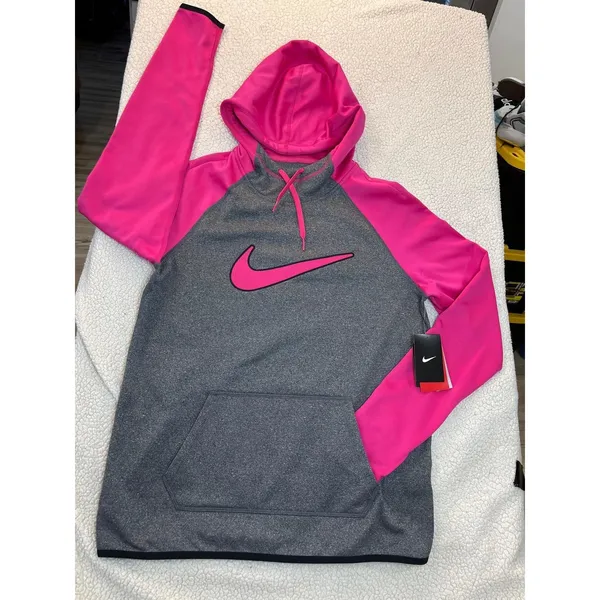 Nike Hot Pink Gray Therma-Fit Pullover Hoodie Sweatshirt Womens Size M NWT - Image 4