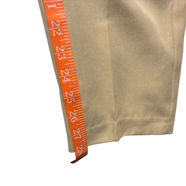 FT2 Tan 100% Silk Pleated Trousers High Rise Straight Leg Pants M - Image 7