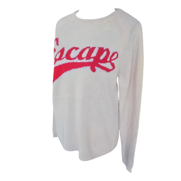 SPRING + MERCER NWT Cream Cashmere Sweater Red‎ Escape Script Logo Size Large Red - Image 3
