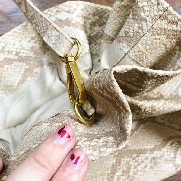 Anthropologie • Jory Clutch purse crossbody bag ruffle python snakeskin beige - Image 9