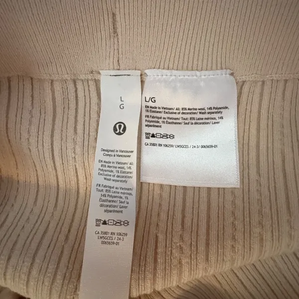 Lululemon Ribbed Merino Wool-Blend Pant. NWT Sz Large Color: Bone - Image 6