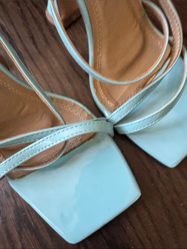 Oh Polly Mint Blue Strappy Square-Toe Heels - Image 2
