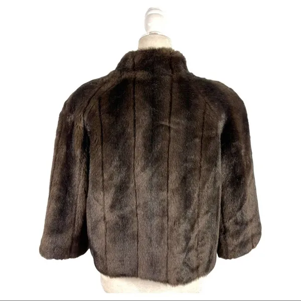 Alpine Studio Women's Fur Faux Brown Cropped Coat Jacket Size Medium - Image 9