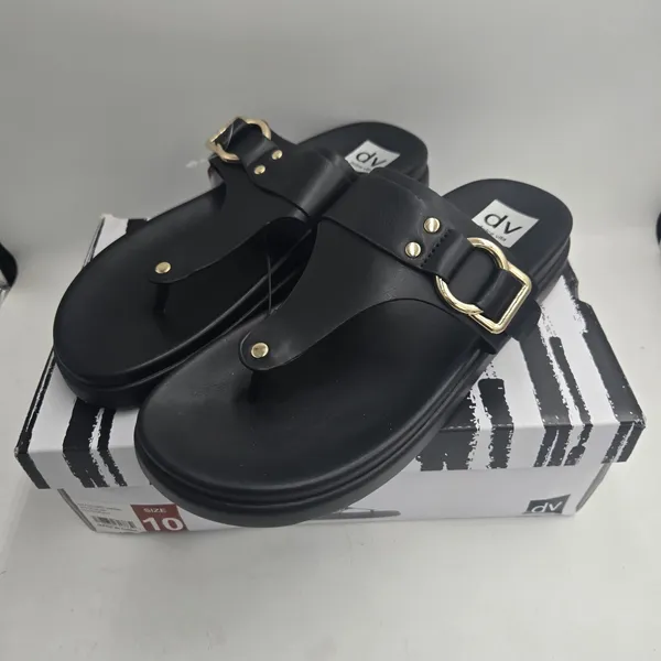 DV Dolce Vita Ulani Womens Size 10 Footbed Black Thong Sandals Gold Buckle NWT - Image 6