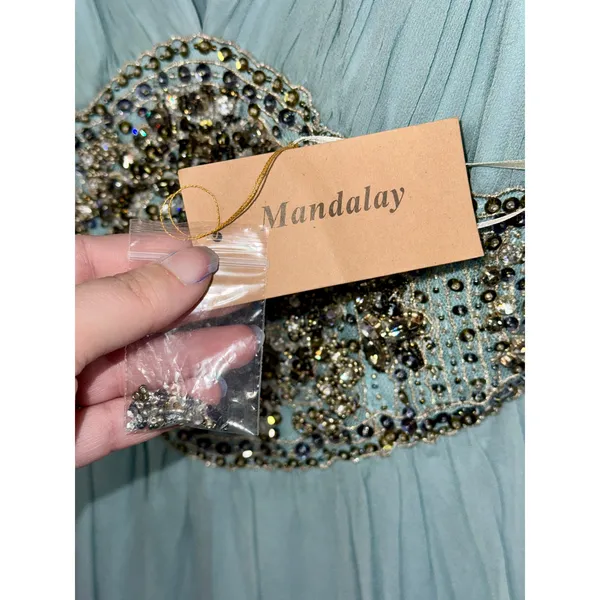NWT Mandalay AQ Blue Silk Gold Beaded Embellished Mini Cocktail Party Dress Sz 6 - Image 15