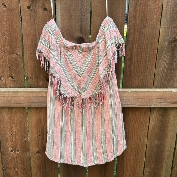 Billabong Strapless Fringe Chevron Striped Mini Dress - Image 2