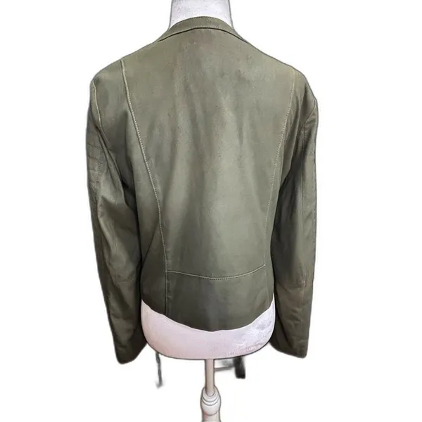 Cupcakes & Cashmere Moto Jacket Olive Green‎ Faux Suede Asymmetric Zip Vegan M - Image 4