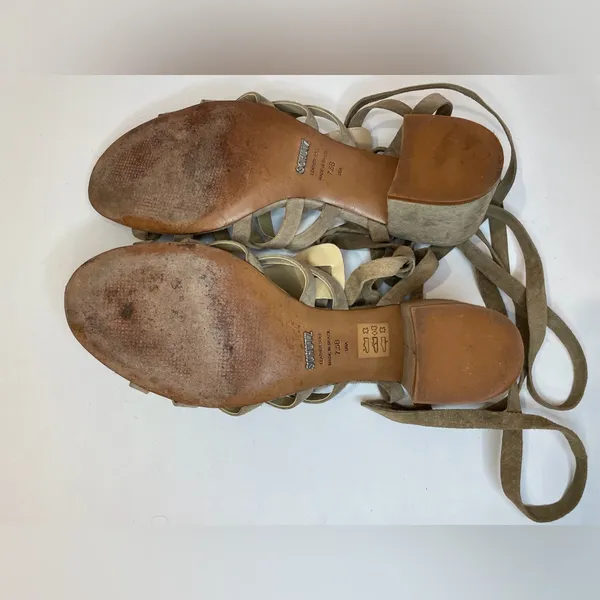 Schutz Sandals Tan Lace Up Block Heel Melancy Strappy Size‎ 7.5 - Image 12