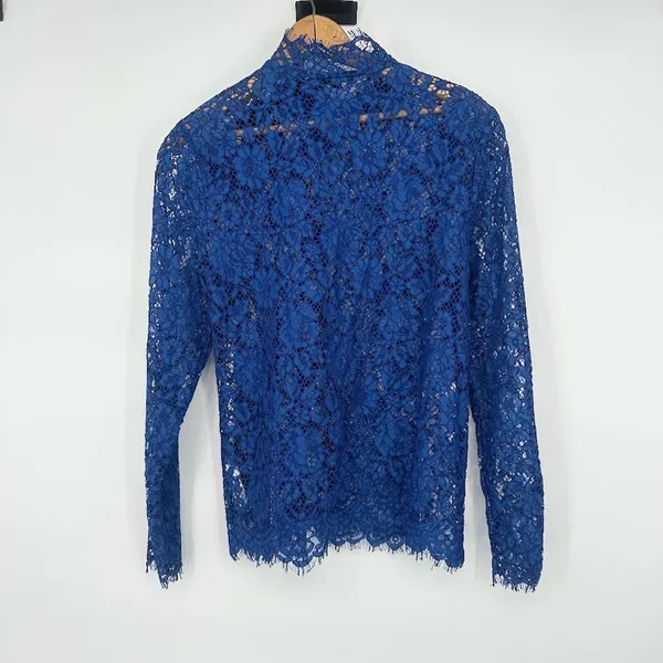 J. Crew Mockneck Floral Lace Bows in Baroque Blue Top Size 4 Elegant Feminine‎ - Image 4