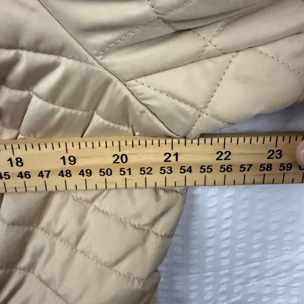 Tommy Hilfiger Womens Large Tan Quilted Utility Barn Jacket Flag Patch Coat L - Image 7