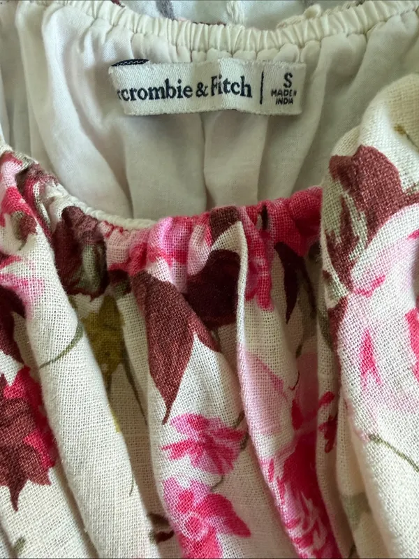 Abercrombie & Fitch Cream Sundress with Pink Floral Print - Image 6