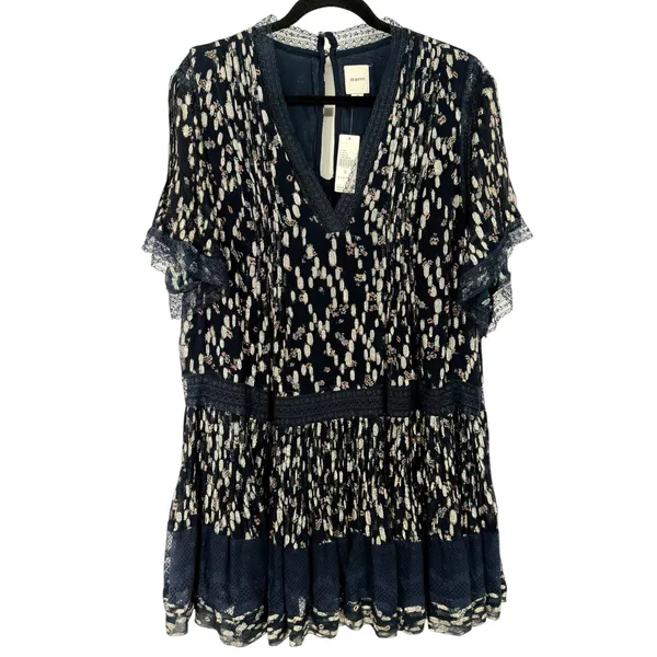 NWT Anthropologie Maeve V-Neck Lurex Tiered Mini Dress Navy Metallic Size Medium - Image 5
