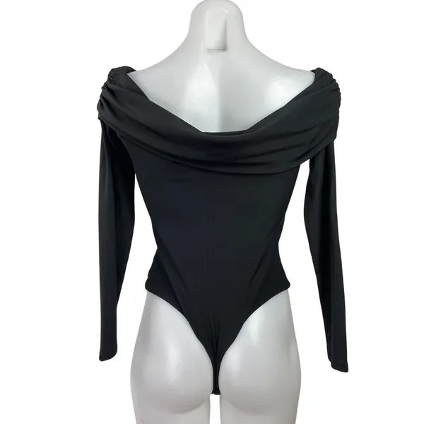AFRM Women's Black Long Sleeves Off The Shoulders Bodysuit Tee T-shirt Top Sz SP - Image 3