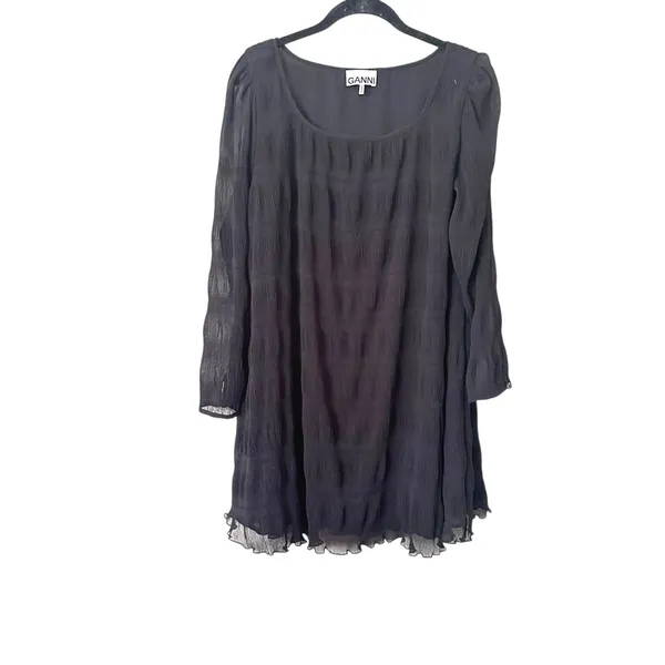GANNI Plisse Georgette Mini Dress Black Sz‎ 40 (US 8/10) - Image 2