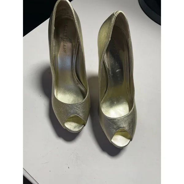 Cole Haan Peep Toe Pumps Womens 8.5B Gold Metallic Nike Air Platform Heels Party - Image 3