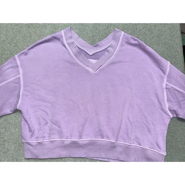 Aerie Women's Purple Oversized V-Neck Sweatshirt Size Medium - Image 2