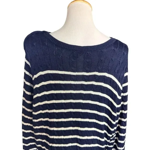 Womens Lauren Ralph Lauren Navy Blue Boatneck Gold Button Nautical Sweater 3X - Image 3