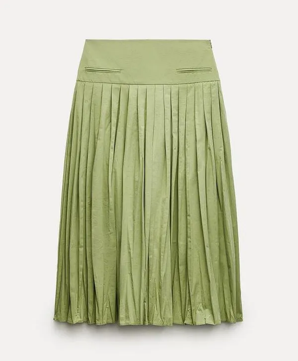 ZARA NWT Green YOKE DETAIL PLEATED SKIRT ZW COLLECTION. Size Medium - Image 6
