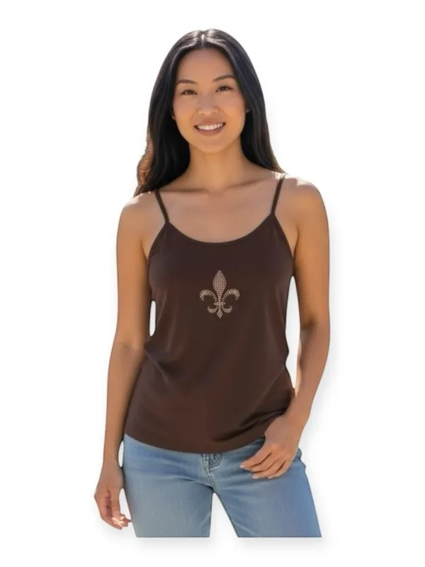 new Troo ❤︎︎ Crystal Embellished Fleur De Lis Thin Strap Tank Top ❤︎︎ Cocoa XL - Image 2