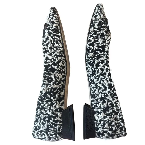 Tory Burch Georgia Boucle Tweed Pointed Toe Flats Black White 9.5 - Image 5