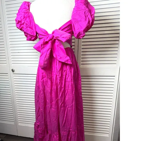 Abercrombie & Fitch Emerson Drama Bow-Back Pink Maxi Dress Tiered Size XS - Image 7