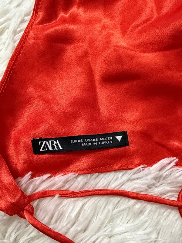 Zara Bright Orange Satin Crop Top - Image 4