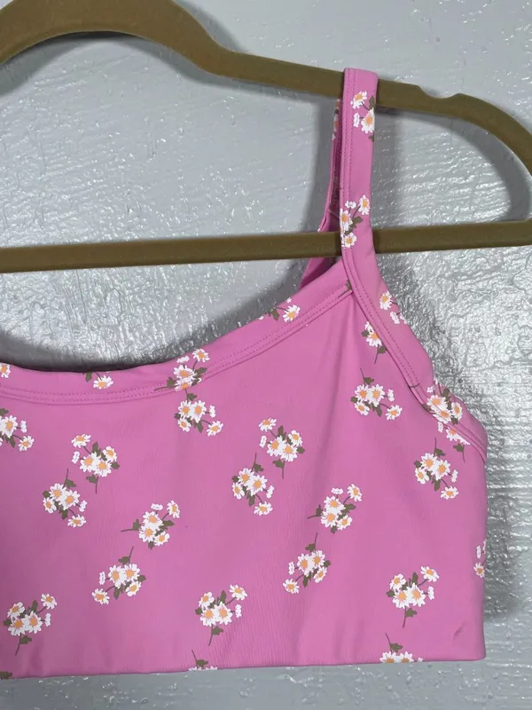 Offline by Aerie Women M Pink Daisy Print Sports Bra Medium Support Athleisure - Image 2