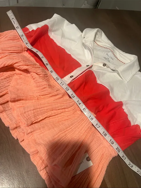 Pilcro White, Red & Peach Tiered Button-Front cap Sleeve Sz XXS Polo NWT - Image 6