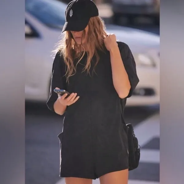 Free People Movement Hot Shot Tee Romper BLACK Small Shorts - Image 2