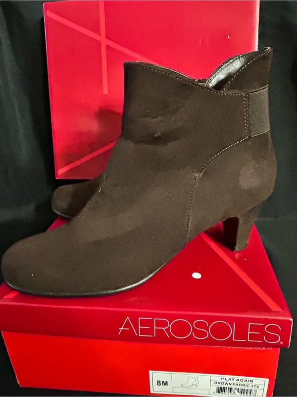 Aerosoles Play Again Brown Fabric Zipper Ankle Booties Women’s 8M - Image 2