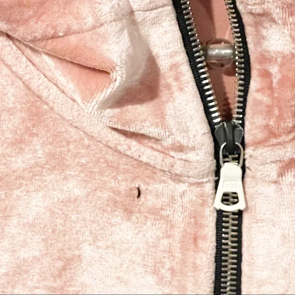 Nike Lab Essential Size Small Pink Velour Cropped Full Zip Hooded‎ Jacket - Image 4