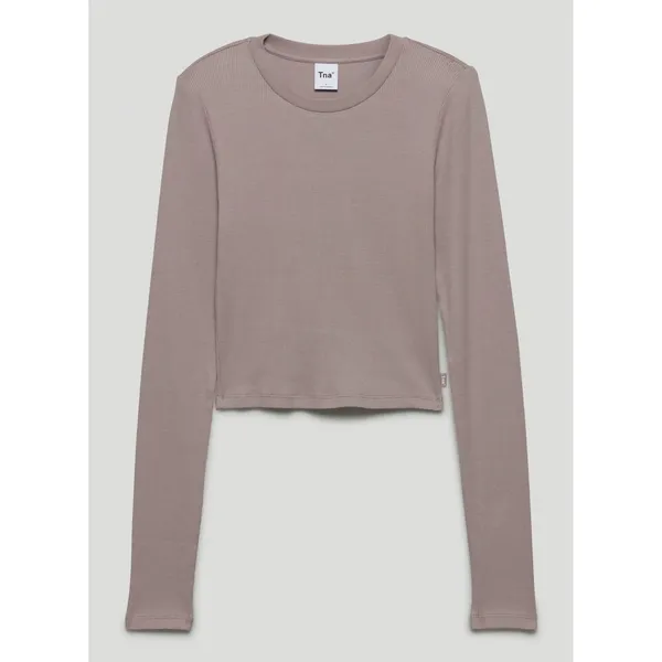 Tna Cropped Long Sleeve Ribbed‎ Waffle Knit Top Taupe Size S Aritzia - Image 14