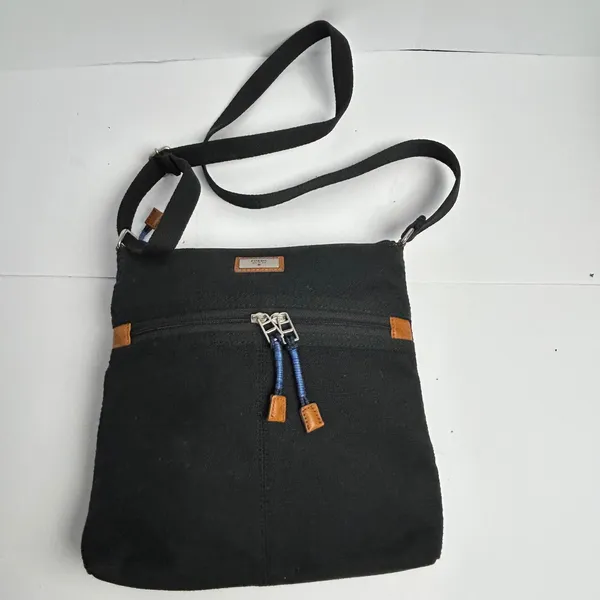 Fossil Black Canvas Crossbody Bag Leather Trim Messenger Shoulder Bag Adjustable - Image 7