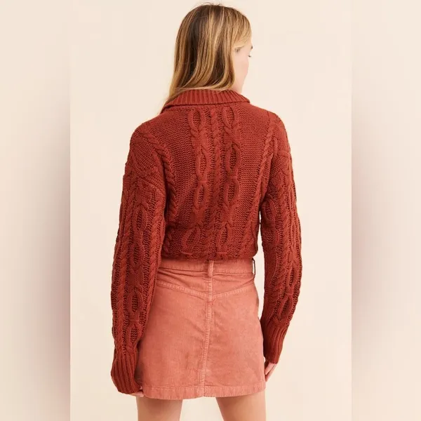 FREE PEOPLE‎ Ray Button Front Corduroy Mini Skirt Rust Pink Fall Size 10 New - Image 10