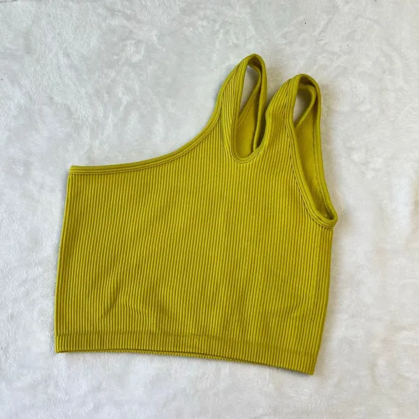 Aerie Rush Green Ribbed Seamless One Shoulder Longline Sports Bra XS - Image 3