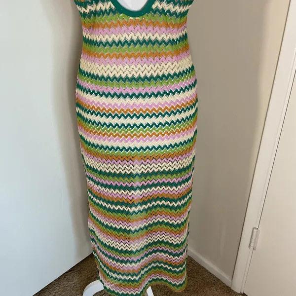 Miken Swim Colorful Knit Chevron Swim Coverup Sleeveless Zig Zag Pattern Size XL - Image 8