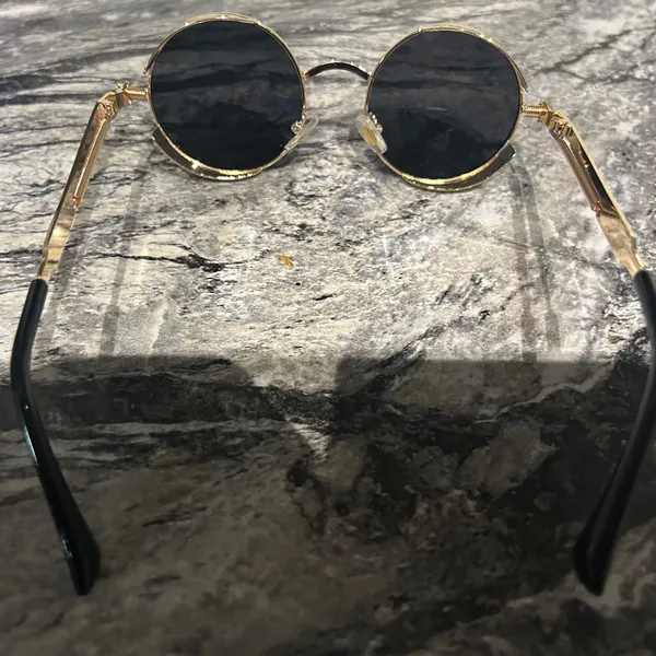 Round Gold and Black Sunglasses - Image 8