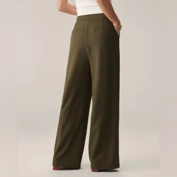 Rihoas Green High-Waisted Straight Wide-Leg Pants - Image 4