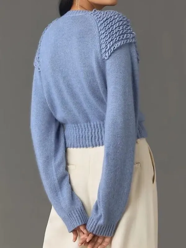 Anthropologie Mare Mare Cinched crew neck sweater with loop knit detail blue M - Image 12