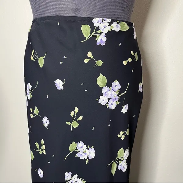 Y2K Vintage JKLA Dark Floral High Waist Tie Back Maxi Skirt Whimsigoth - Image 3