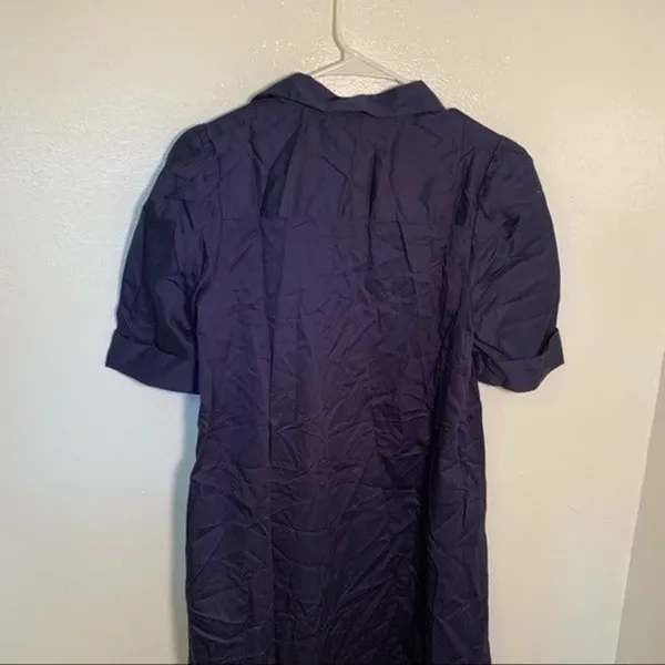 DO + BE Women's Size XS Short Puff Sleeve Shirt Dress Midi Button Down Navy Blue - Image 12