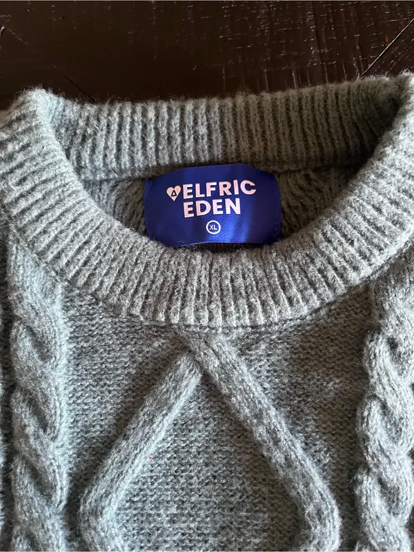 Aelfric Eden Cable Knit Crewneck Sweater in Faded Green 90’s Vintage Size XL - Image 2