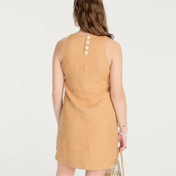 J. Crew Button-back linen shift dress tan brown‎ Sz M - Image 2