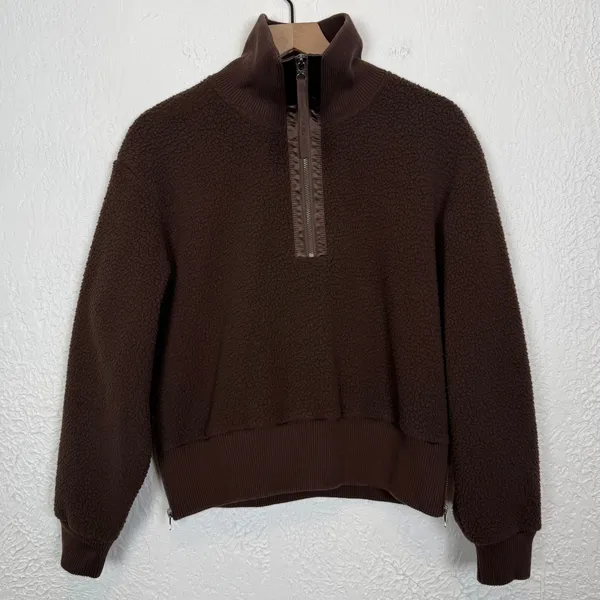Varley Roselle Half Zip Fleece Pullover Sweater Dark Truffle Size Small - Image 2