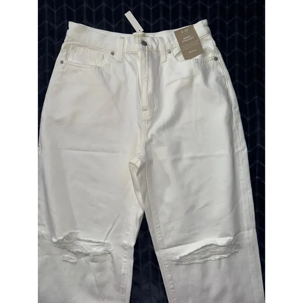 Madewell Women's Ripped Knee Baggy Straight Leg‎ Jeans Raw Hem White Size 29 - Image 2